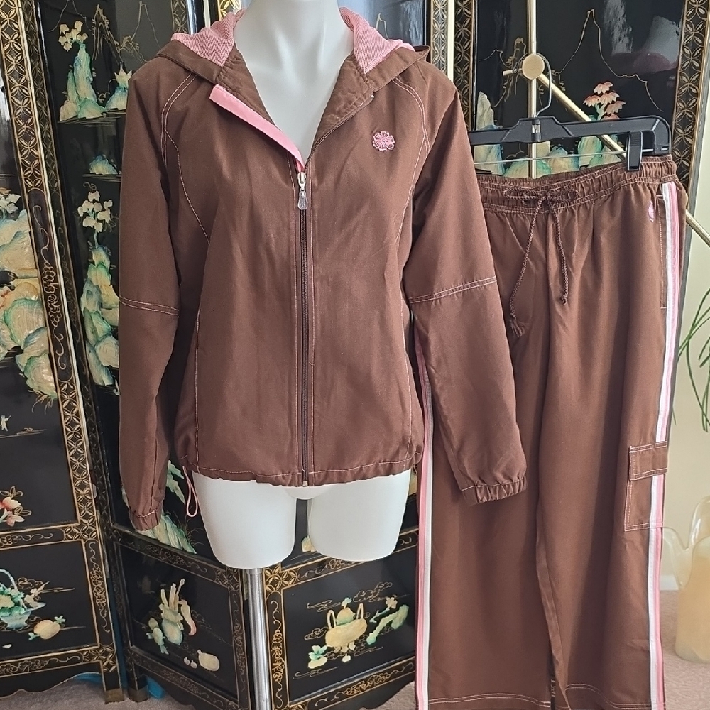 GreenTea Brown and Pink Hoodie and Matching Crop Pants